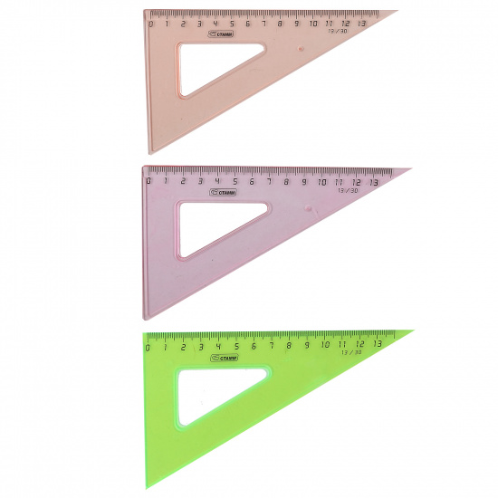 Треугольник пластик тонированный, 30 градусов, 13 см, ассорти 3 вида Стамм ТК330