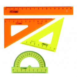 Набор чертежный 4 предмета, малый, (линейка 16см, 2 треуг, трансп), пластик Стамм НГ12