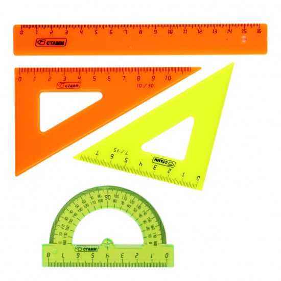 Набор чертежный 4 предмета, малый, (линейка 16 см, 2 треуг, трансп), пластик Стамм НГ12
