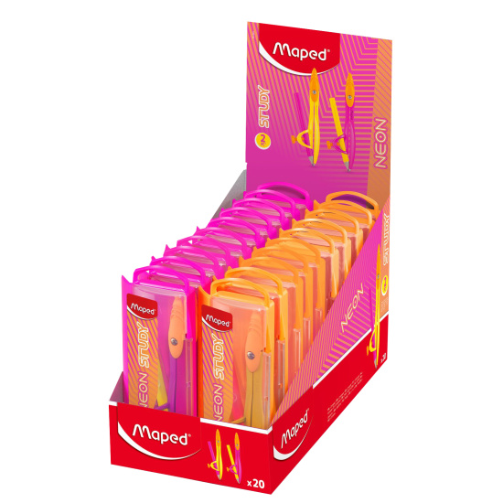 Циркуль, 2 предмета, 12 см, металл, циркуль,пенал с запасным стержнем, пластиковый футляр, европодвес, Study, Neon, Maped, 199500