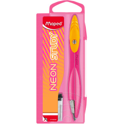 Циркуль, 2 предмета, 12 см, металл, циркуль,пенал с запасным стержнем, пластиковый футляр, европодвес, Study, Neon, Maped, 199500