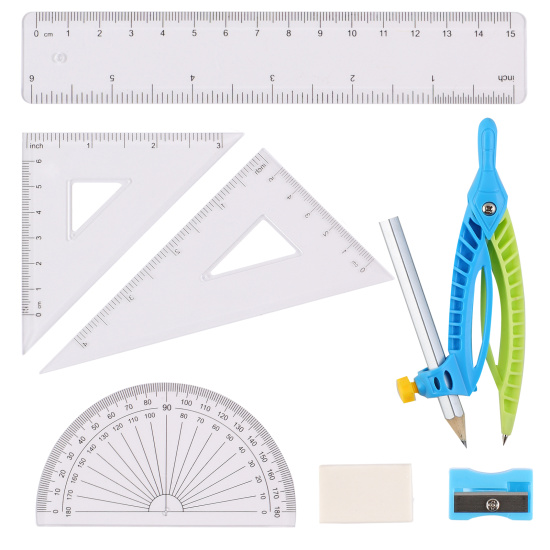 Готовальня, 7 предметов, 12 см, пластик, пластиковый футляр, европодвес, StartSchool, КОКОС, 231381