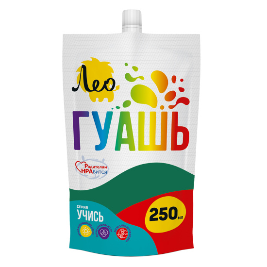 Гуашь, 250 мл, дой-пак, цвет изумрудный, Учись, Лео, LGD-250