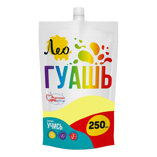 Гуашь, 250 мл, дой-пак, цвет лимонный, Учись, Лео, LGD-250