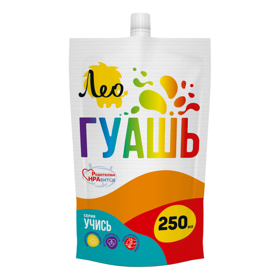 Гуашь, 250 мл, дой-пак, цвет оранжевый, Учись, Лео, LGD-250