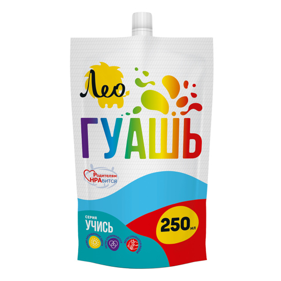 Гуашь, 250 мл, дой-пак, цвет голубой, Учись, Лео, LGD-250
