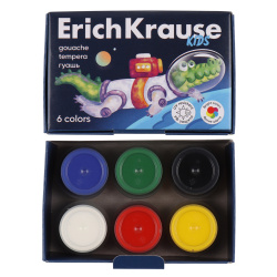Гуашь 6 цветов, 20 мл, картонная коробка, с УФ защитой яркости Kids Space Animals Erich Krause 61408