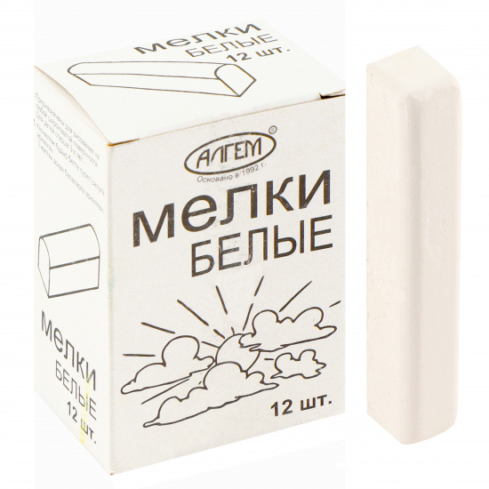 Мел для доски, белый, 12 шт, d-12 мм, форма квадратная, картонная коробка Алгем НМБ-12