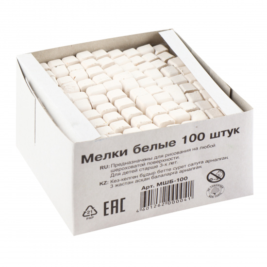 Мел для доски, белый, 100 шт, d-12 мм, форма квадратная, картонная коробка Алгем МШБ-100/К