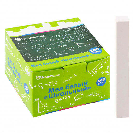 Мел для доски, белый, 100 шт, d-10 мм, форма квадратная, картонная коробка SchoolФОРМАТ МБ100-ШК