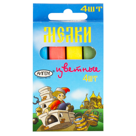 Мел, для доски, цветной, 4 шт, d-12 мм, форма квадратная, картонная ...