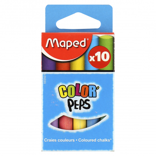 Мел для доски, цветной, 10 шт, d-9 мм, форма круглая, картонная коробка, европодвес Color'peps Maped 593501