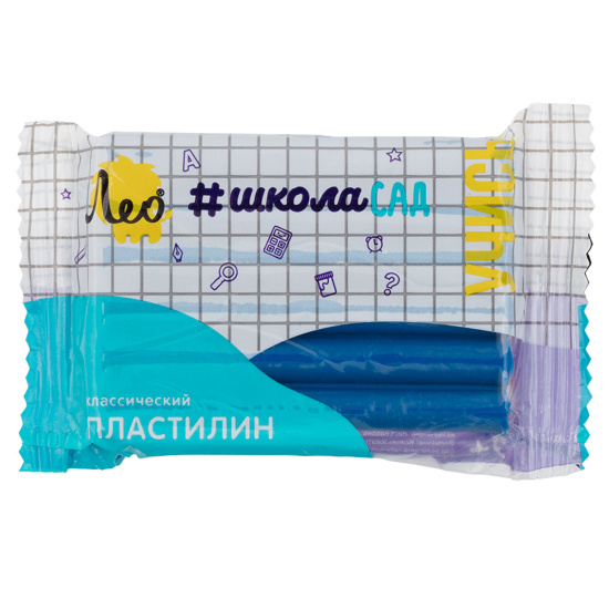 Пластилин, 1 цвет, 50 гр, цвет синий, полиэтиленовая упаковка, ШколаСад, Классический, Лео, LMC-50