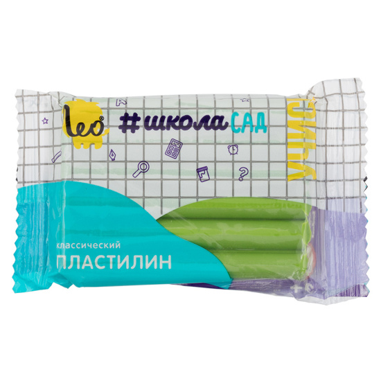 Пластилин, 1 цвет, 50 гр, цвет зеленый, полиэтиленовая упаковка, ШколаСад, Классический, Лео, LMC-50