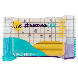 Пластилин, 1 цвет, 50 гр, цвет желтый, полиэтиленовая упаковка, Классический, Лео, LNMC-50