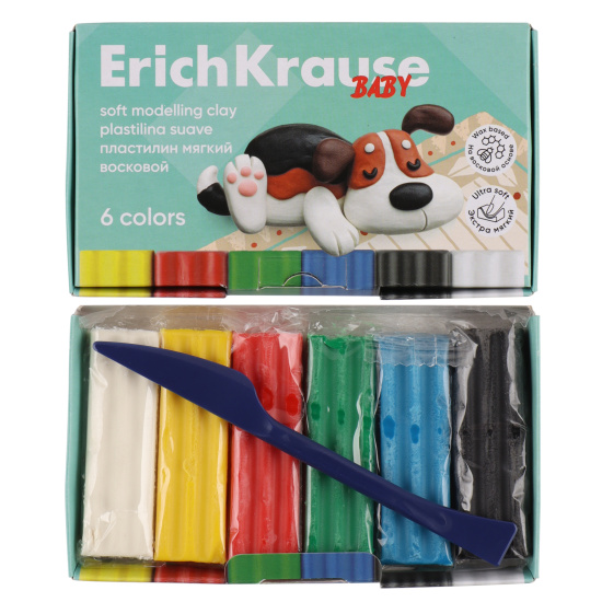 Пластилин 6 цветов, 78 гр, восковой, стек, картонная коробка Baby Erich Krause 61326