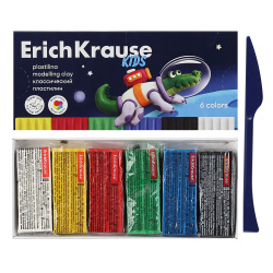 Пластилин 6 цветов 108гр Erich Krause Kids Space Animals со стеком картонная коробка 61330