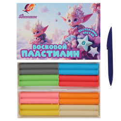 Пластилин, 8 цветов, пастель, 120 гр, восковой, стек, картонная коробка, Фантазия, Луч, 35С 2289-08