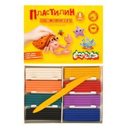 Пластилин 8 цветов 120гр Каляка-Маляка Для юных фантазёров со стеком ПКМ08-ПК к/к