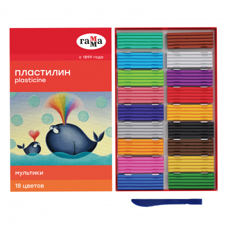 Пластилин, 18 цветов, 360 гр, стек, картонная коробка, Мультики, Гамма ...