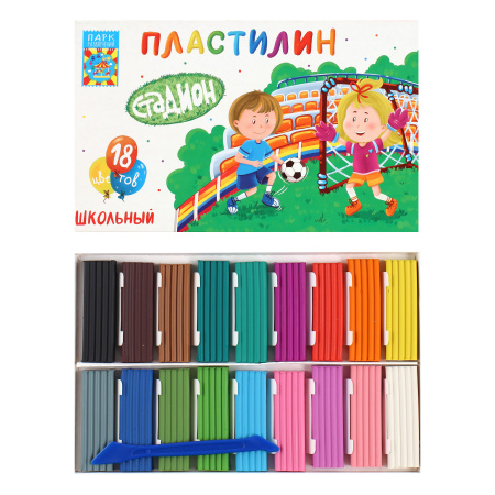 Пластилин, 18 цветов, 270 гр, стек, картонная коробка, Стадион, Парк ...