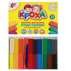 Пластилин, 20 цветов, 300 гр, мягкий, восковой, стек, картонная коробка, Кроха, Луч, 31С 2063-08