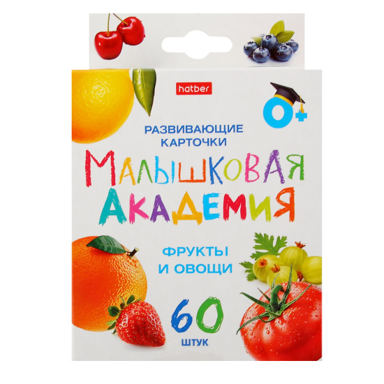 Развивающие карточки, 90*100 мм, картон мелованный, 60 шт, картонная коробка, европодвес, Малышковая Академия, Hatber, НП_32980