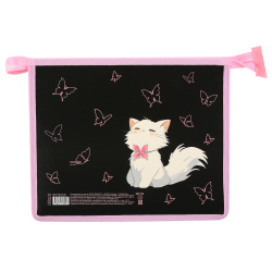 Папка для тетрадей, А5, картон, пластик, на молнии сверху, для девочек, Котик с бантиком, КОКОС, 261752