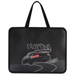 Папка с ручками, пластик, 26*33*10 см, на молнии сверху, с рисунком, Drifting car, First, КОКОС, 260361