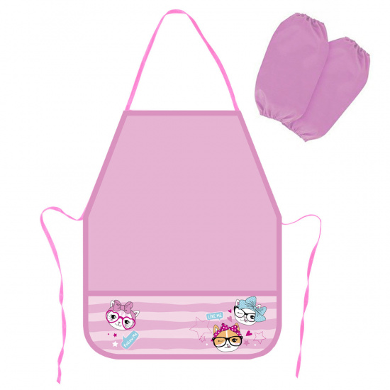 Фартук для труда с нарукавниками, полиэстер, 49*39 см, карманы, для девочек, цвет розовый Kitties КОКОС 211169