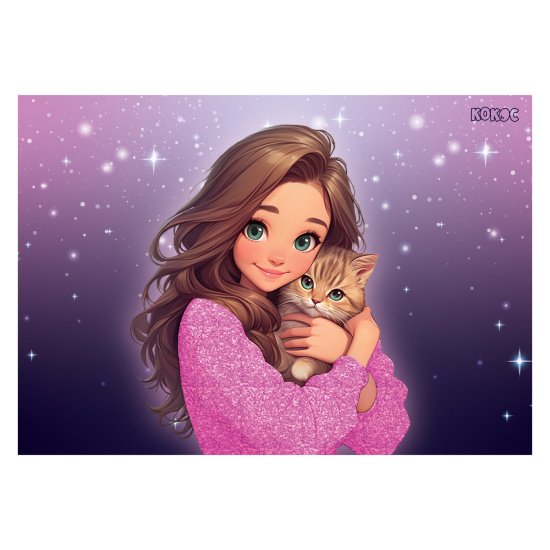 Клеенка для уроков труда, 50*70 см, Милашка с котиком, КОКОС, 260583