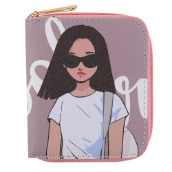 Кошелек кожзам 120*100*25мм Cool girl КОКОС 251864 бежево-розовый
