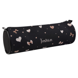 Пенал, тубус круглый, ткань, 1 отделение, 20*7*7 см, цвет черный, Fashion hearts, КОКОС, 261671