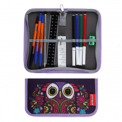 Пенал 1отд с/н 11пр 11*20*3 Flower Owl ЕК 46258 зел
