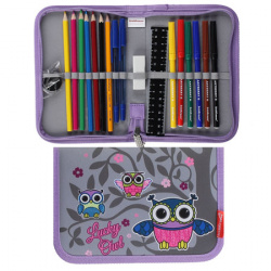 Пенал 1отд c/н 18пр 13*20*3 Lucky Owl ЕК 42351 роз