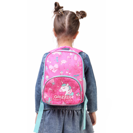 Рюкзак детский, полиэстер, 1 отделение, спинка мягкая EVA, 220*300*110мм, цвет розовый Grizzly RK-076-3