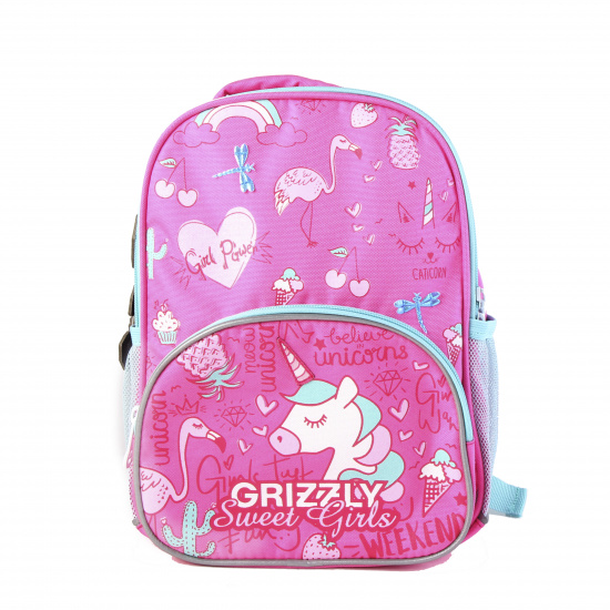 Рюкзак детский, полиэстер, 1 отделение, спинка мягкая EVA, 220*300*110мм, цвет розовый Grizzly RK-076-3