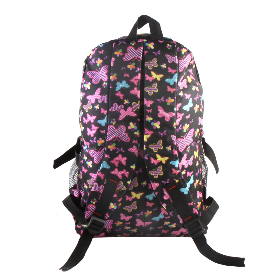 Рюкзак ткань мягкая спинка EVA 3 отделения 32*46*18 Цветные бабочки КОКОС 180809 черный