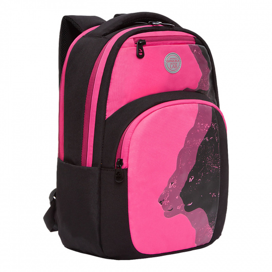 Рюкзак спинка мягкая EVA, 42*26*14 см, 2 отделения, черный/розовый Grizzly RX-114-2