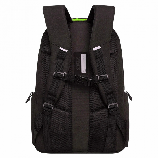 Рюкзак спинка эргономичная, 44*30*22 см, 3 отделения, черный/салатовый Grizzly RU-335-3
