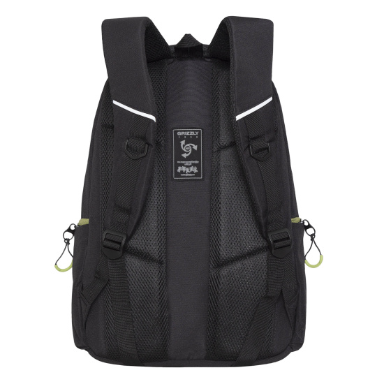 Рюкзак спинка эргономичная, 44*30*22 см, 3 отделения, черный/салатовый Grizzly RU-135-31