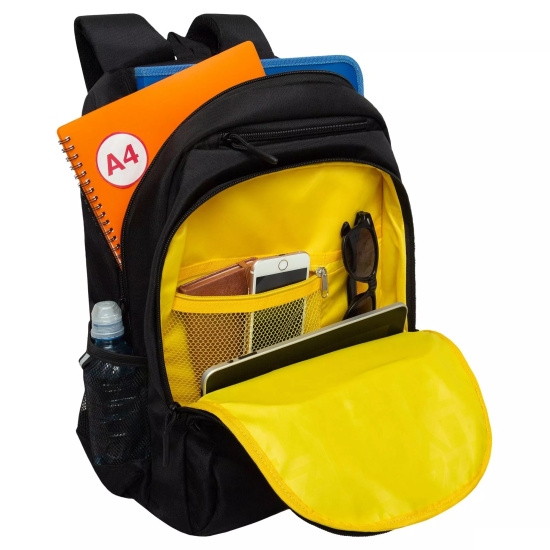 Рюкзак спинка эргономичная, 44*30*18 см, 2 отделения, черный/желтый Grizzly RU-430-2