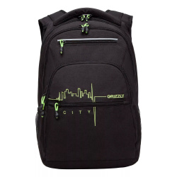 Рюкзак спинка эргономичная, 44*32*18 см, 2 отделения, черный/салатовый Grizzly RU-431-2