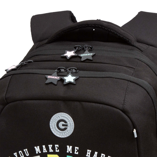 Рюкзак спинка эргономичная, 2 отделения, 38*28*16 см, с брелоком, черный Grizzly RG-466-5
