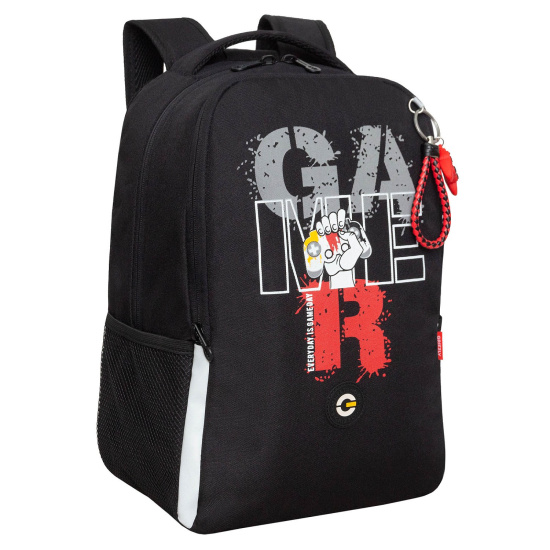 Рюкзак спинка эргономичная, 2 отделения, 38*30*14 см, с брелоком, черный Grizzly RB-451-4