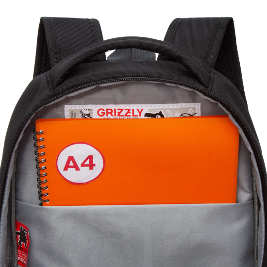 Рюкзак спинка эргономичная, 2 отделения, 38*30*14 см, черный Grizzly RB-451-5