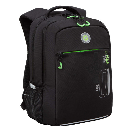 Рюкзак спинка эргономичная, 2 отделения, 38*26*16 см, черный/салатовый Grizzly RB-456-2