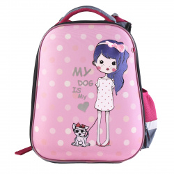 Ранец ортопедическая спинка 2 отделения 28*36*14 ERGO First Girl with puppy КОКОС 200944