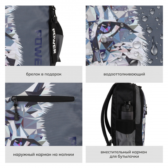 Рюкзак спинка мягкая EVA, 2 отделения, 40*27*17 см, термопечать, лаковая печать, серый Lynx SMASH КОКОС 213990