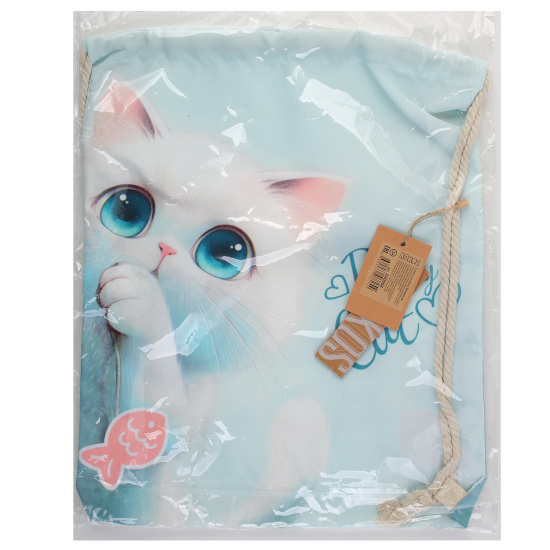 Мешок для обуви, полиэстер, 1 отделение, 36*44 см, цвет голубой с рисунком, Пушистик, КОКОС, 250094